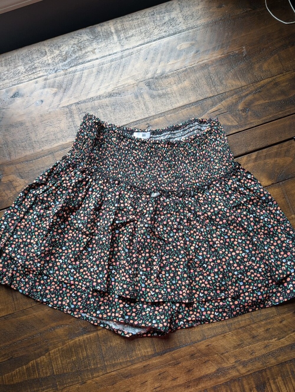 BP Floral Smocked-Waist Skort with Coral and Teal Accents - Size Medium